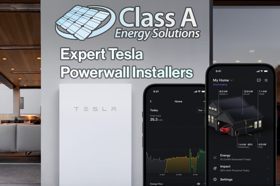 Promotional banner for Class A Energy Solutions showcasing their expertise in installing Tesla Powerwall systems